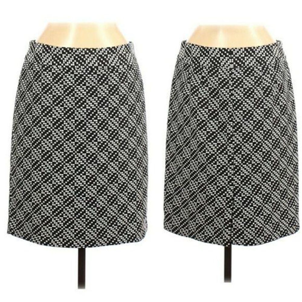 Ann Taylor‎ Mod Geometric Checkered Plaid Pencil Skirt Black White Sz 6